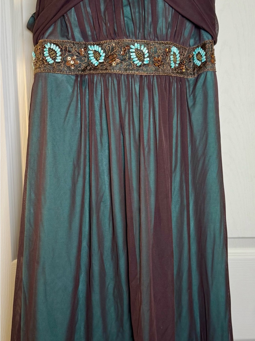 City Triangles Teal and Brown Embellished Maxi Skirt